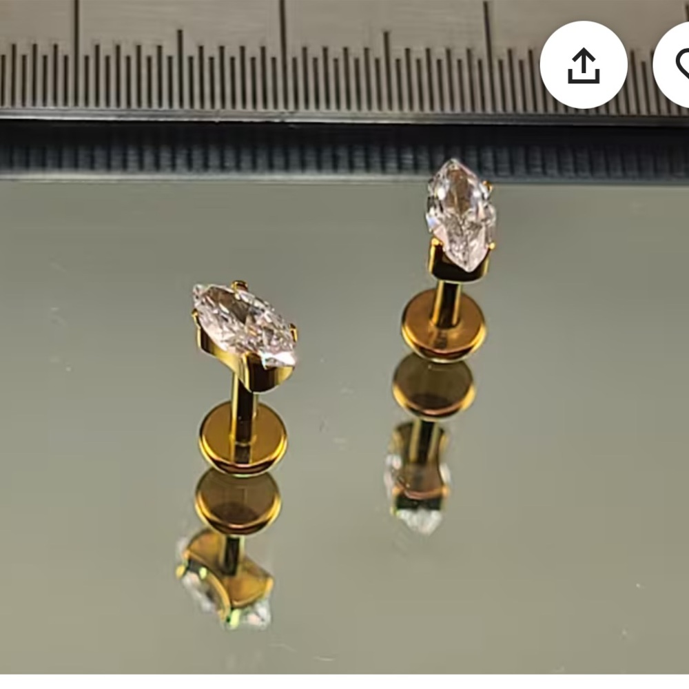 Marquise Flat Back Stud Earrings Gold